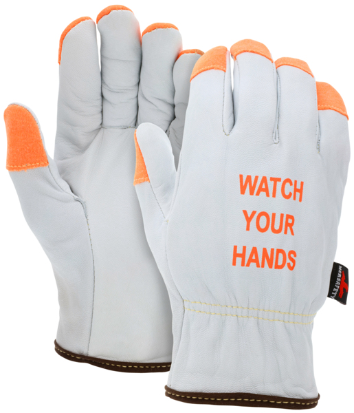 MCR Safety Predator Gloves, Impact 1, Goatskin, CutPro A9, Orange/White, M