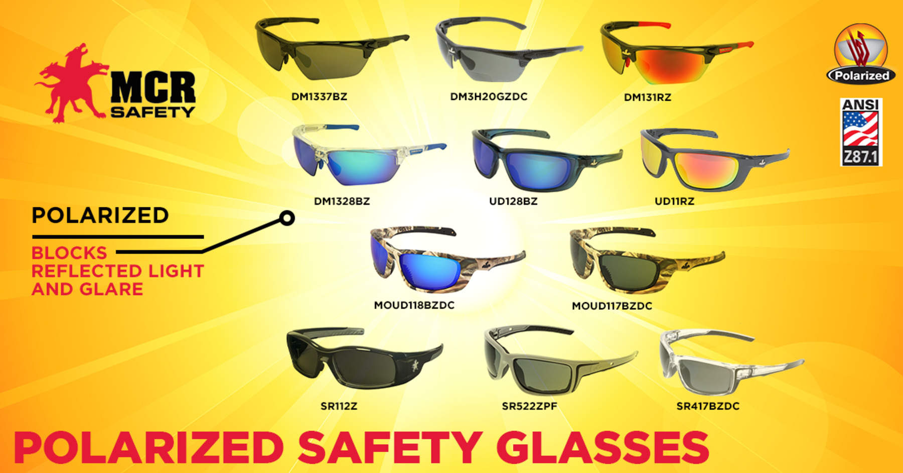 MCR Safety Sunglasses Polarized Dominator™ 3 DM1337BZ