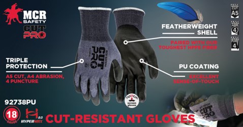 92738PU - PU Coated Cut Resistant Work Gloves