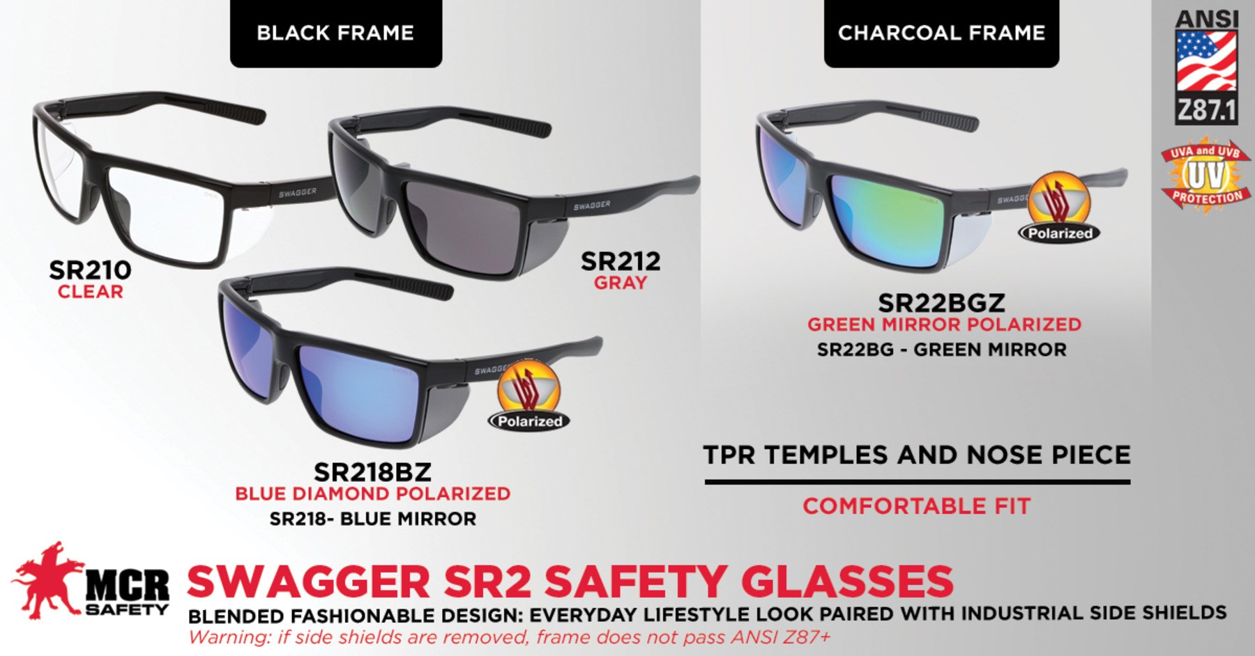 SR22BGZ - Swagger® SR2 Safety Glasses Green Mirror Lens