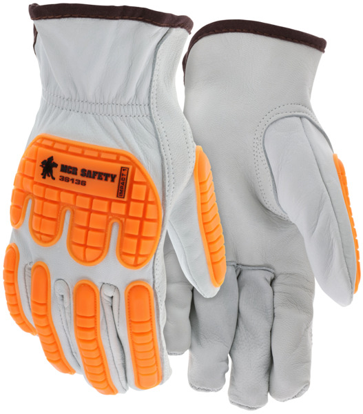 MCR Safety PD2907 Goatskin Leather with Padded Palm Mechanic Glove Impact 1 L