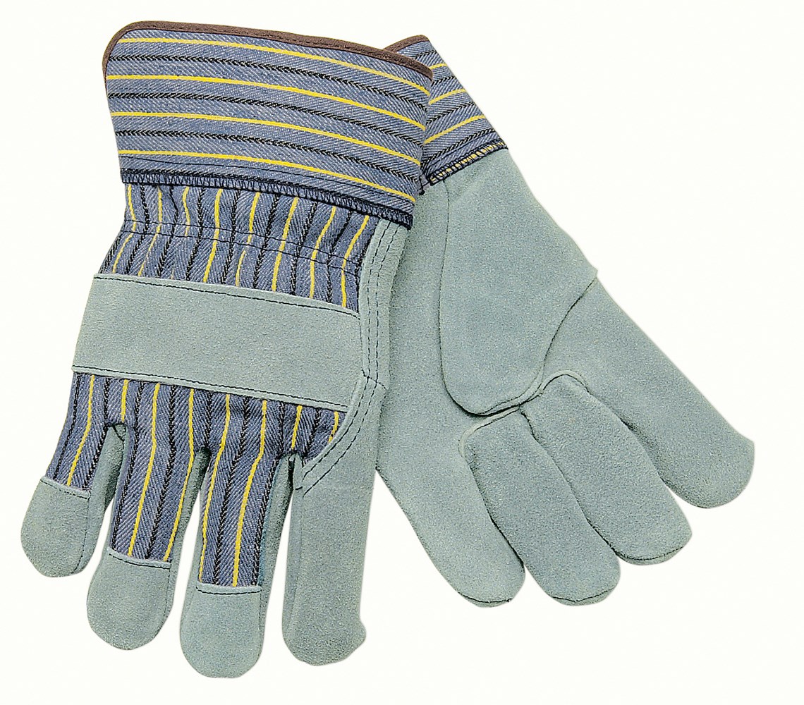 PIP 85-7500 Work Gloves 85-7500, L, Size Large, Leather, Blue, Black, Red  Striping on Gray